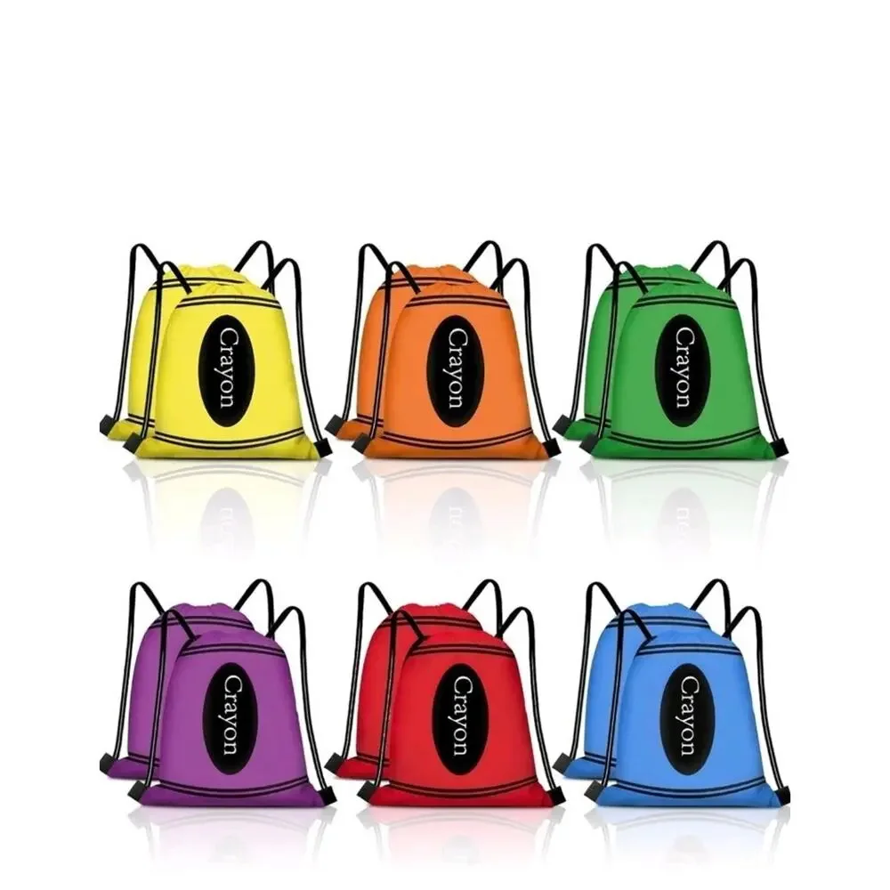 12 PCS Back to School Gift Bags Crayon Drawstring String Bags Backpack Preschool